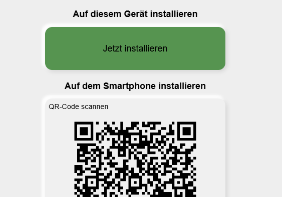 Panel App installieren mit Button Jetzt installieren für dieses Gerät und einem QR-Code zum Scannen mit dem Smartphone