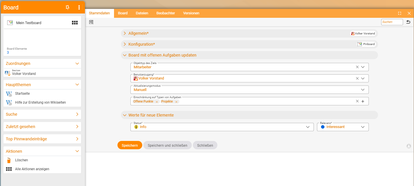 „Pinnwand mit offenen Aufgaben updaten“ – Konfiguration