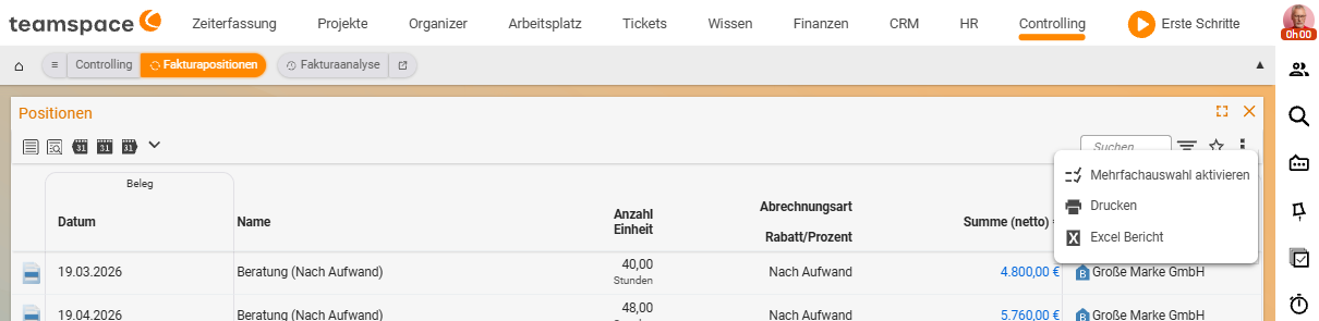 Geöffnetes Drei-Punkte-Aktionen-Menü oben rechts mit „Mehrfachauswahl aktivieren