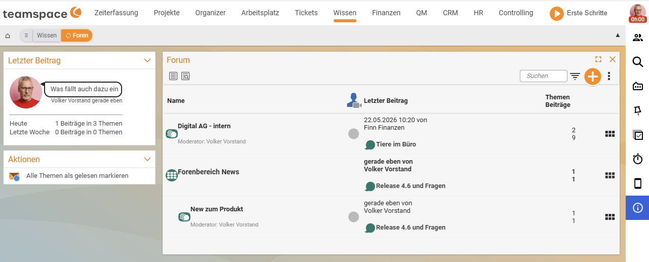 Foren-Übersicht unter Wissen → Foren: die Forenliste mit „Digital AG - intern