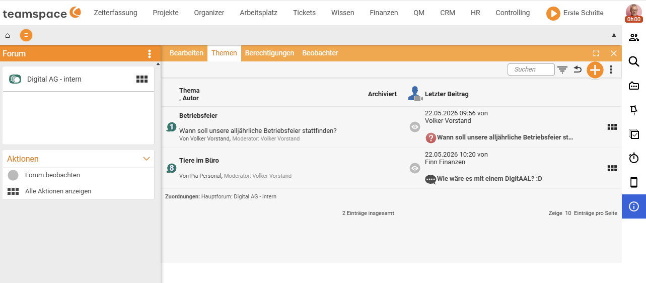 Forum-Detailmanager „Digital AG - intern