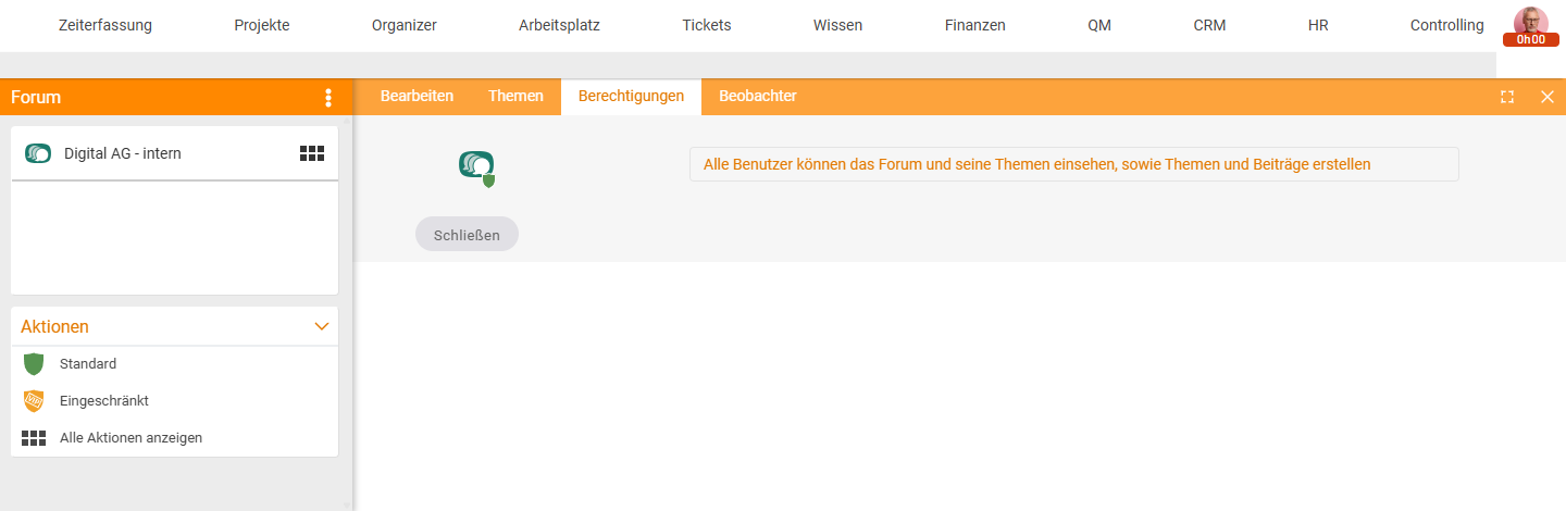 Berechtigungen-Reiter des Forums „Digital AG - intern