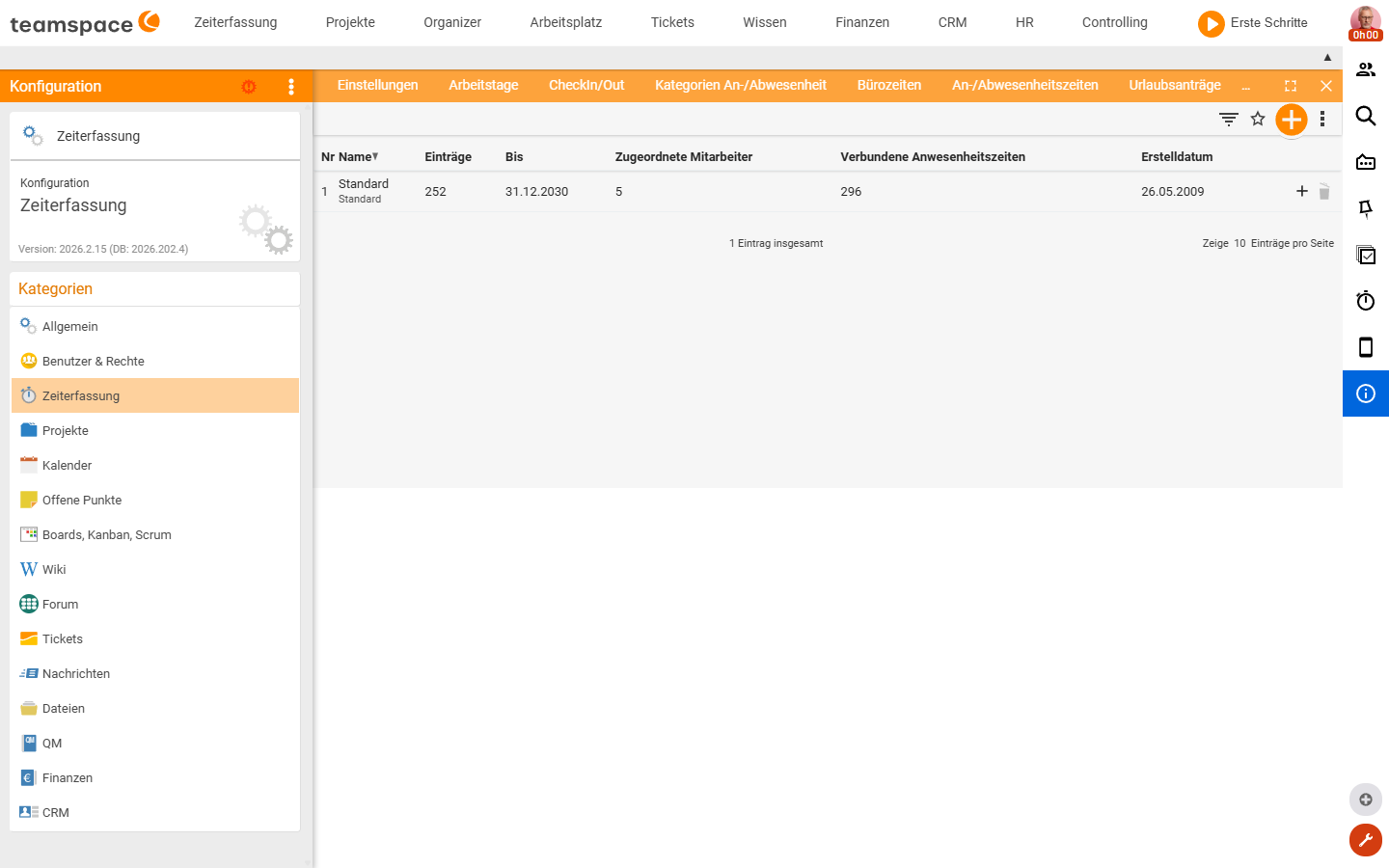 Konfiguration · Tab Feiertagskalender – mehrere Kalender (z. B. Bayern, Hessen), Import von Vorlagen, Feiertage anlegen