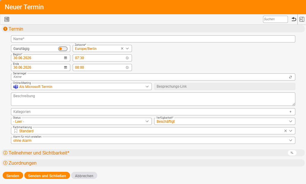 Dialog „Neuer Termin