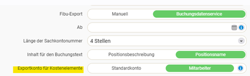Einstellung „Exportkonto für Kostenelemente“ auf Mitarbeiter im Reiter DATEV