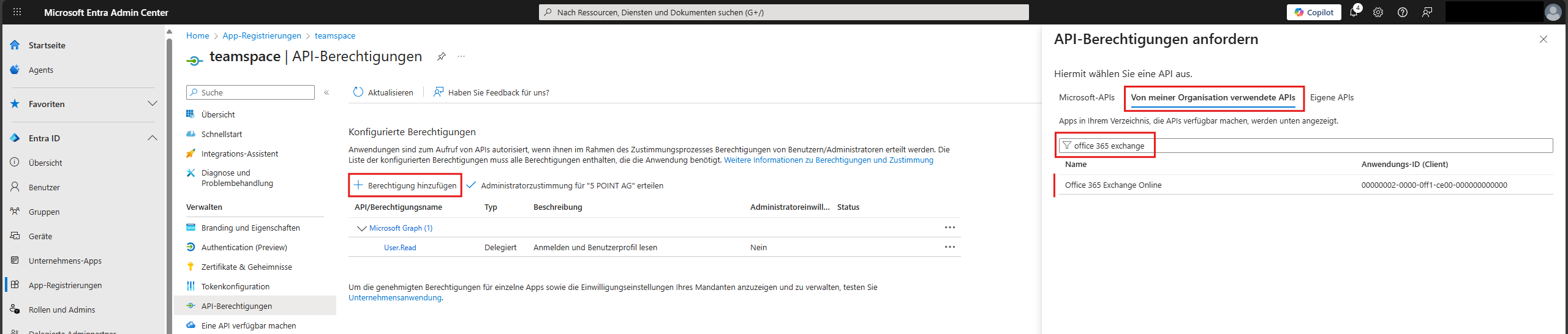 Übersicht der hinzuzufügenden API-Berechtigungen