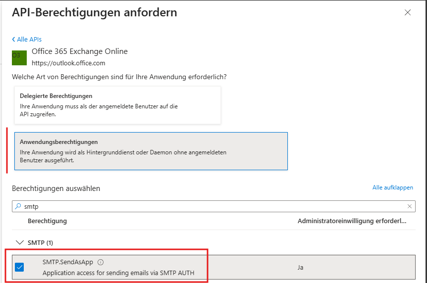 Berechtigung SMTP.SendAsApp in Office 365 Exchange Online