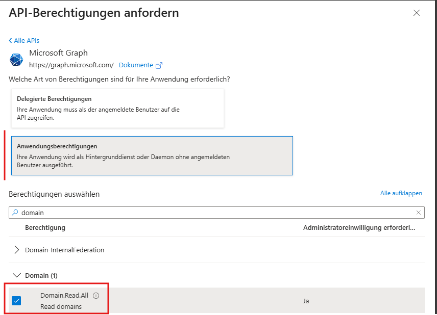 Berechtigung Domain.ReadAll in Microsoft Graph