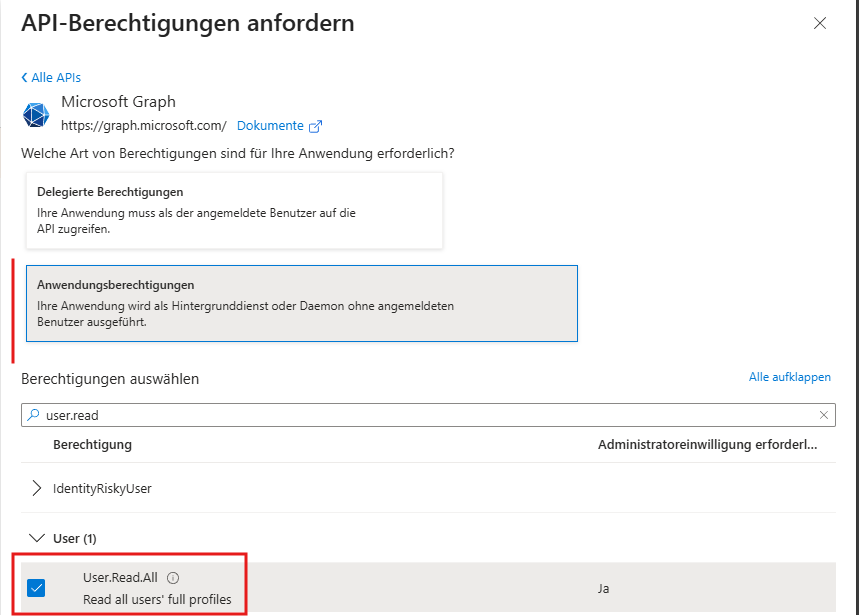 Berechtigung User.ReadAll in Microsoft Graph