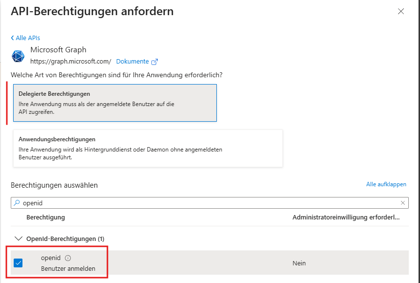 Berechtigung openid in Microsoft Graph