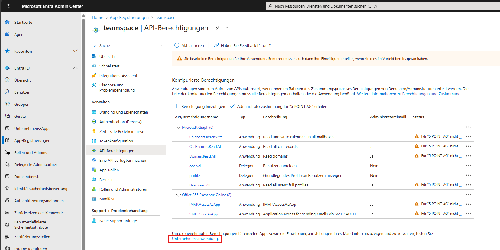 Link zur Unternehmensanwendung der App-Registrierung
