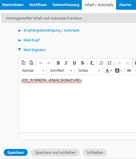 Kanalsignatur mit dem Ersetzungsfeld xDS_WORKERx.xEMAILSIGNATUREx