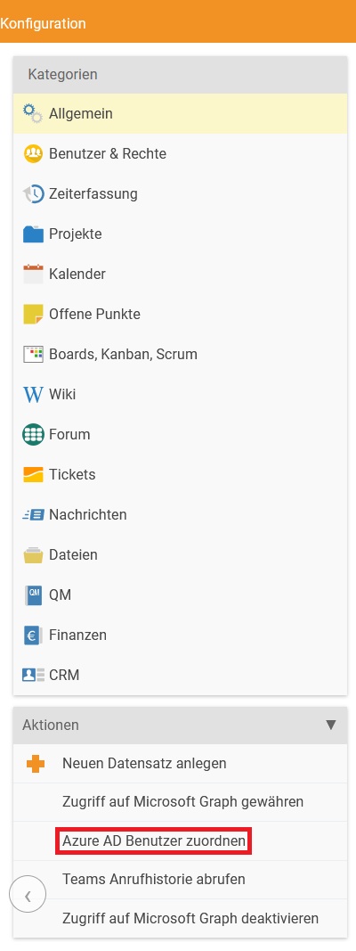 Menüpunkt Azure AD Benutzer zuordnen in der Kategorie Aktionen