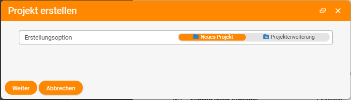 Dialog „Projekt erstellen