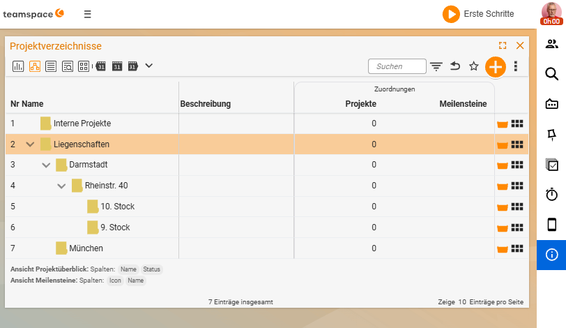 Liste „Projektverzeichnisse