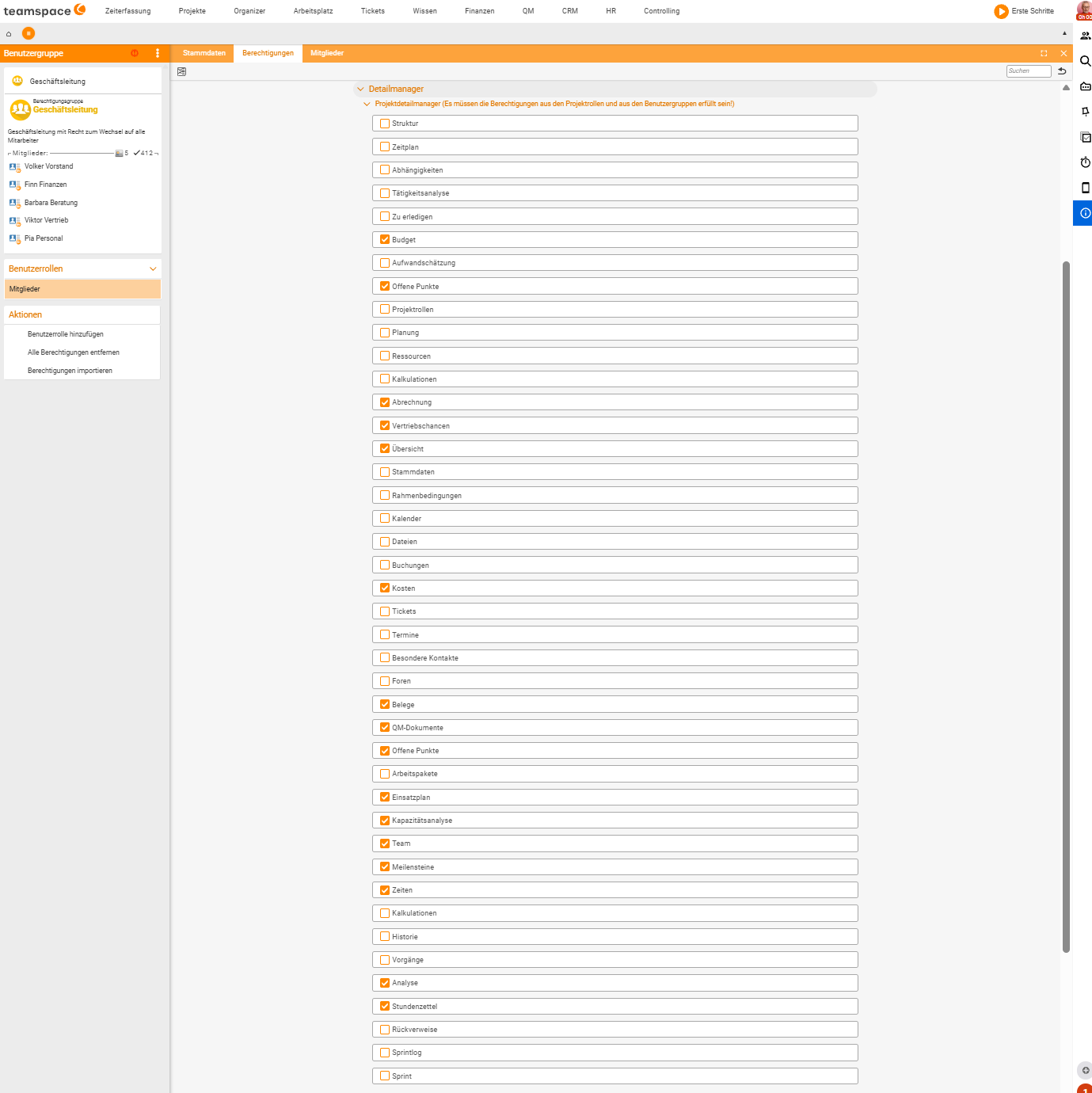 Berechtigungsliste „Detailmanager