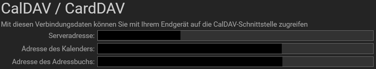 Verbindungsdaten des angelegten Sync-Profils