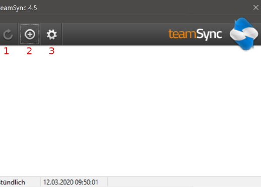 teamSync-Hauptfenster mit den drei Schaltflächen