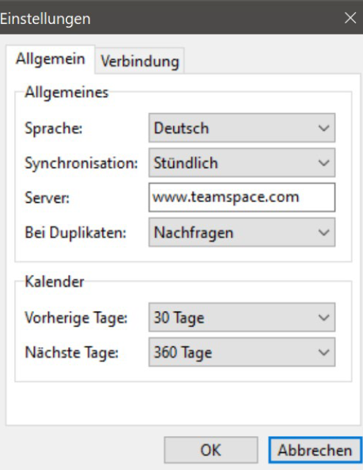 Allgemeine Einstellungen – Sprache, Intervall, Zeitraum, Proxy