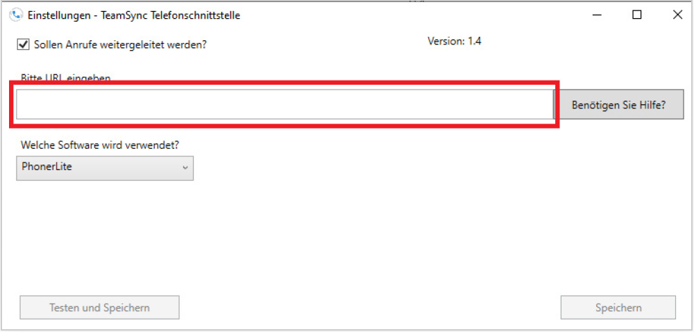 Desktop-Tool – URL einfügen und „Testen und Speichern