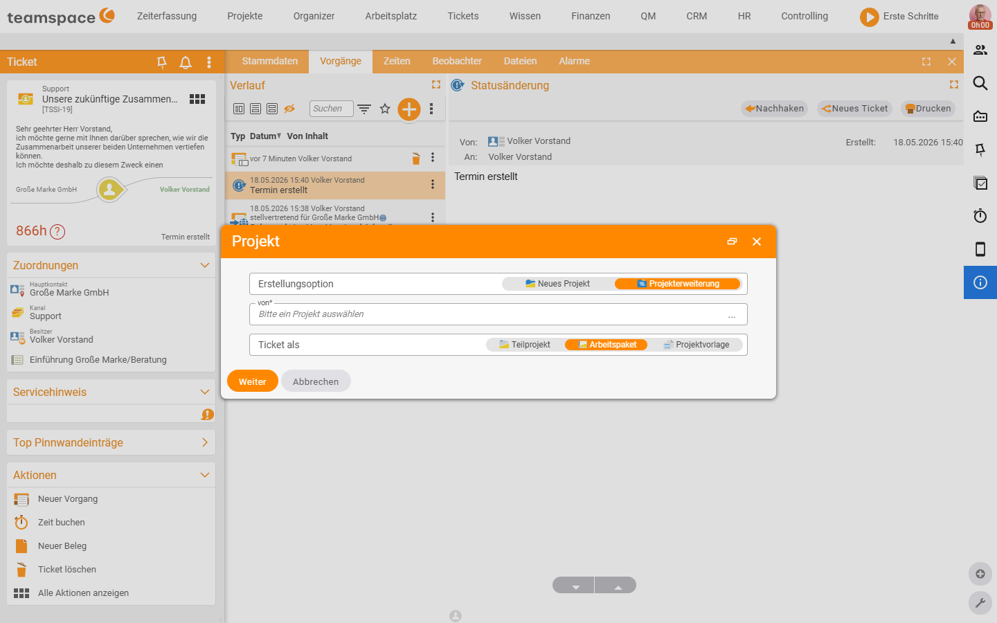 Dialog „Projekt