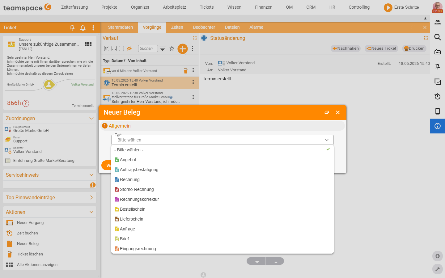Dialog „Neuer Beleg