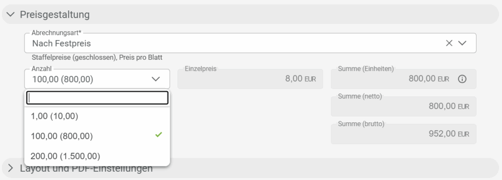 Bildschirmfoto einer Eingabemaske zur Erstellung einer Belegposition